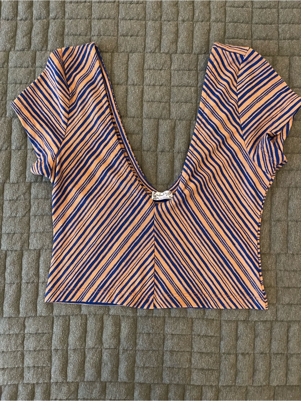 Free People Peach/Navy Striped Boho Hippie Crop Top